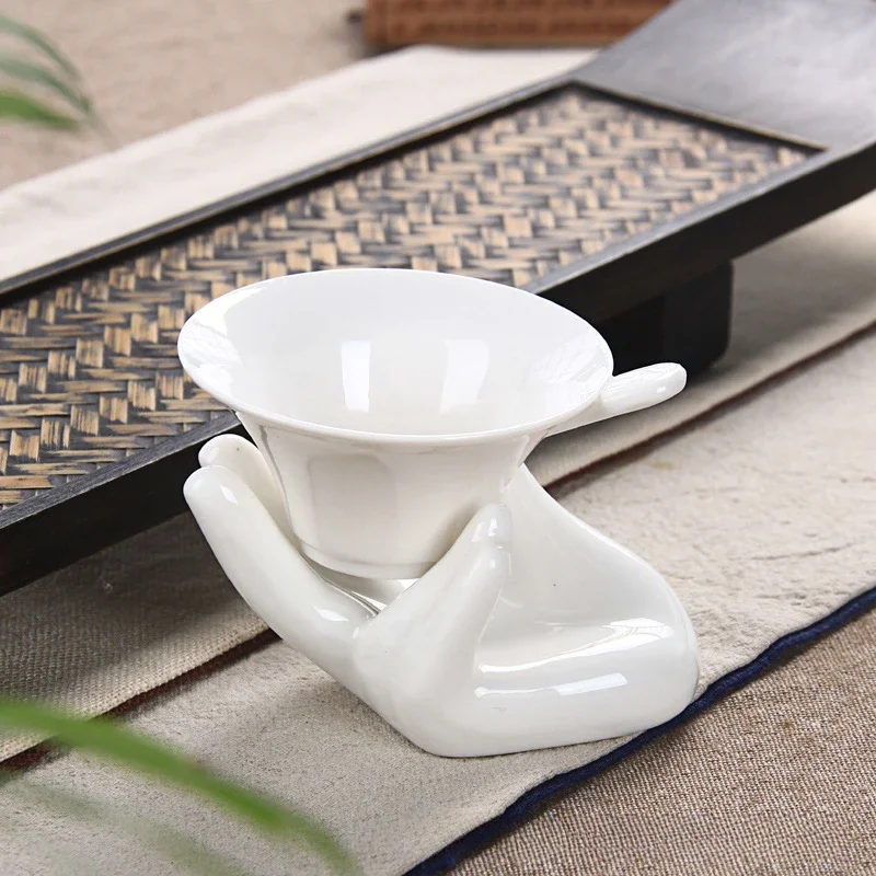 1pc  Ceramic Desktop Decorations Hand Rest Display Stand Base Cigar Armrest White Porcelain Buddha Hand Holding Kung Fu Tea Set