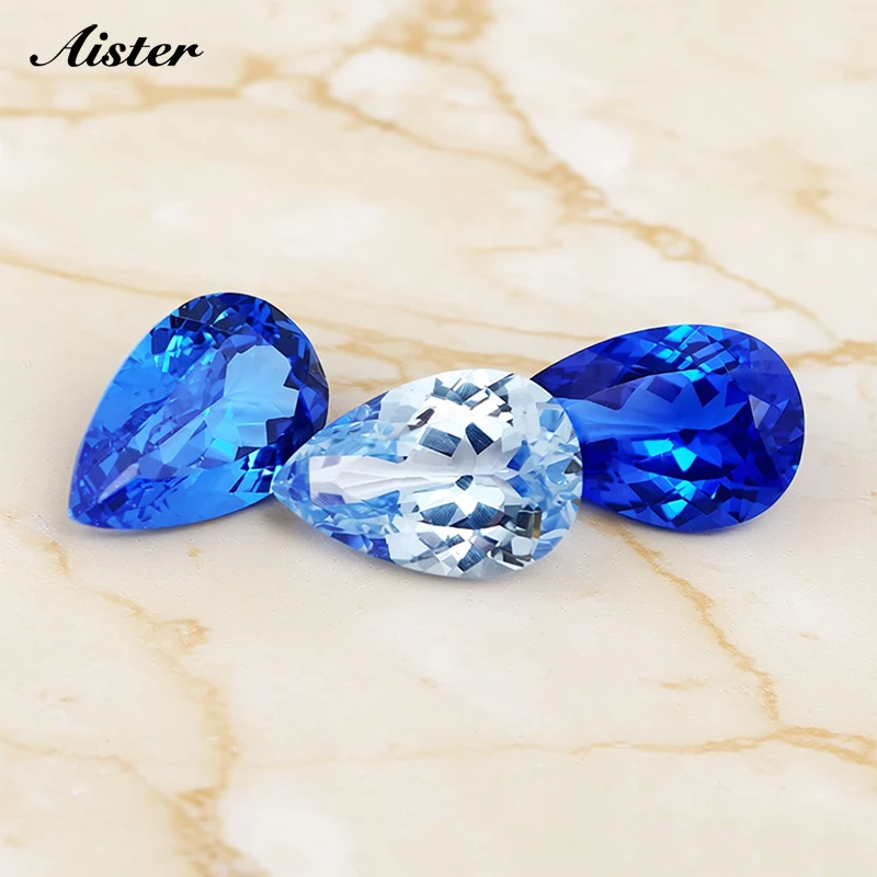Aguamarina/azul/azul real espinela forma de pera diamante de piedras preciosas sueltas para la fabricación de joyas