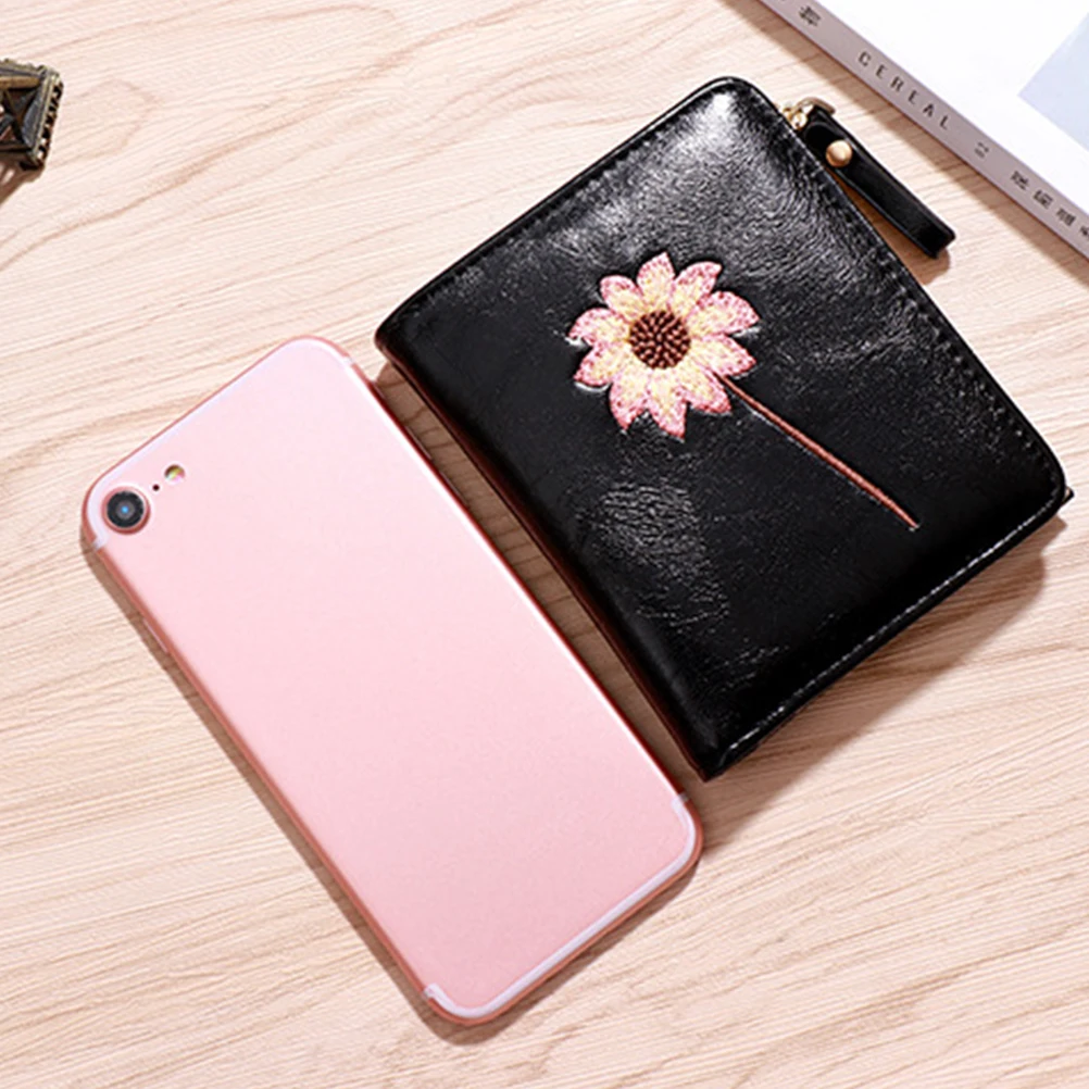 Bifold Wallet Women Pu Flower Pattern Slim Compact Cash Card Holder Coin Purse Short Wallet Change Pouch