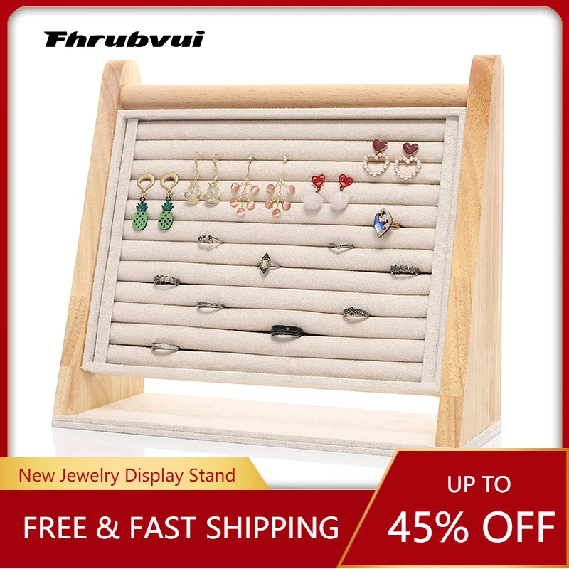 

Wooden Rings Display Stand Tray 10 Slots Flannel Lining Vertical Storage Holder Rack for Studs Jewelry Organizer Rings Show