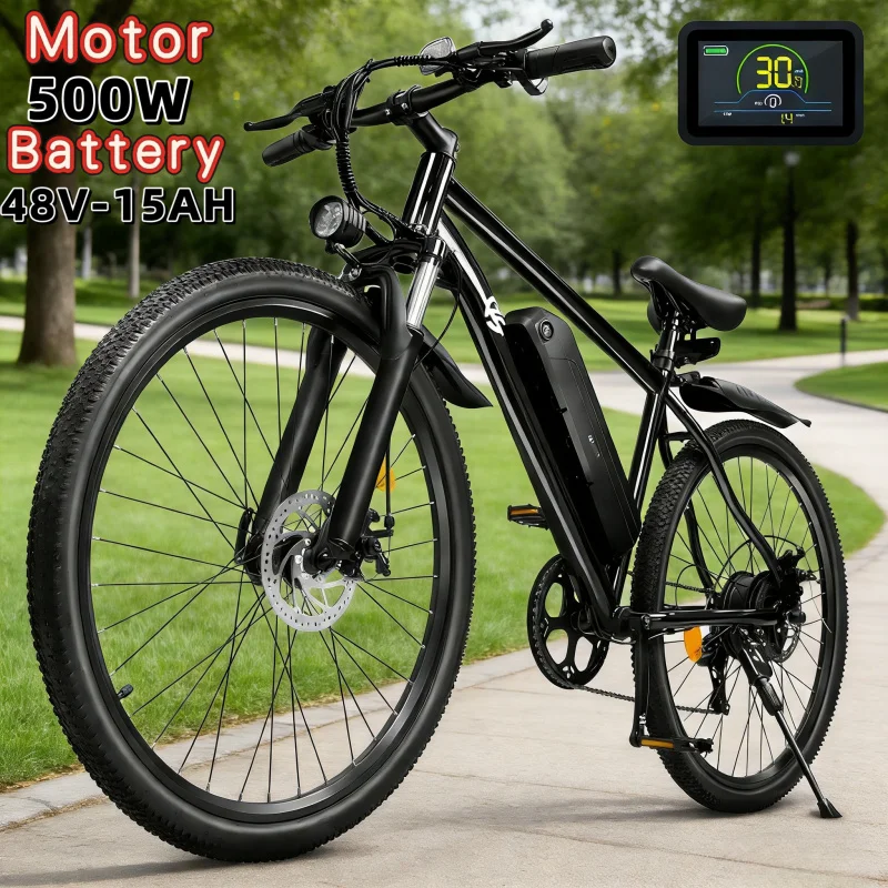 

27-дюймовый 21-скоростной горный внедорожный электровелосипед, электрический мопед с двигателем 400 Вт, съемная литиевая батарея 48В15Ач, электрический велосипед