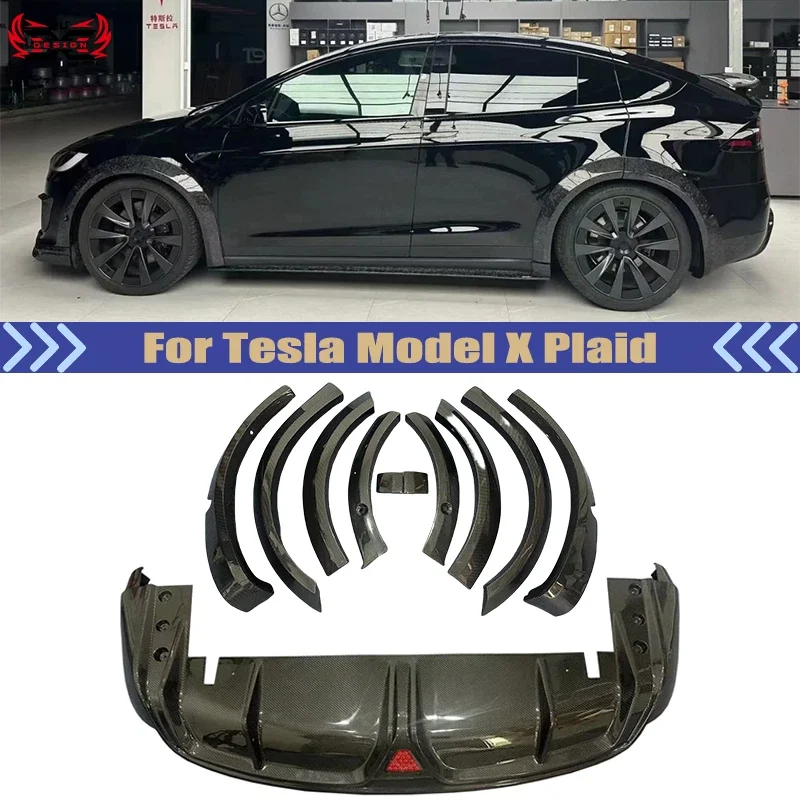 

Carbon Fiber Front Wheel Eyebrow Rear Lip Diffuser For Tesla Model X Plaid