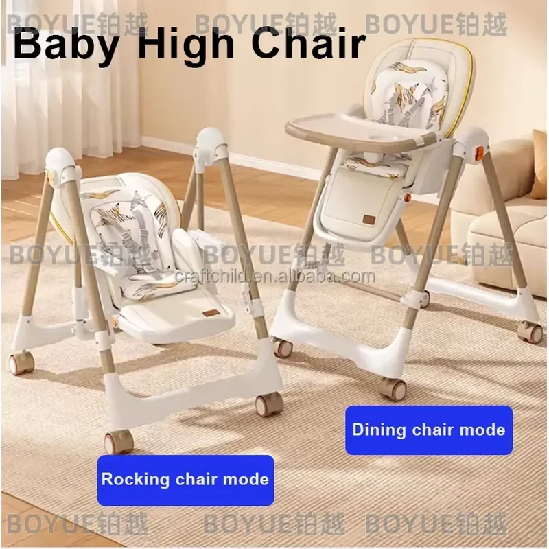 Portable Baby High Chair Foldable Feeding Seat with Safety Harness Swing Function for Toddlers Infants Kids Dining Booster view 3
