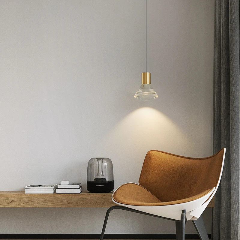

Bedroom bedside pendant light, all copper small pendant light, TV cabinet, bar counter, background wall, acrylic light