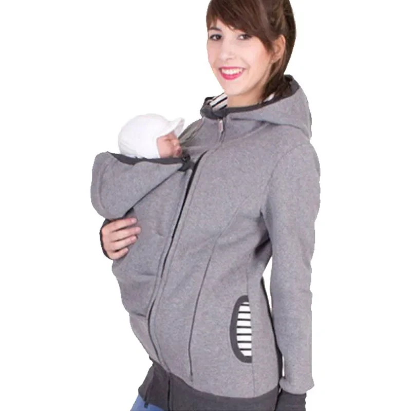 Multifunctional Womens Maternity Kangaroo Hooded Sweatshirt for Baby and Mother With Removable Baby Carrier