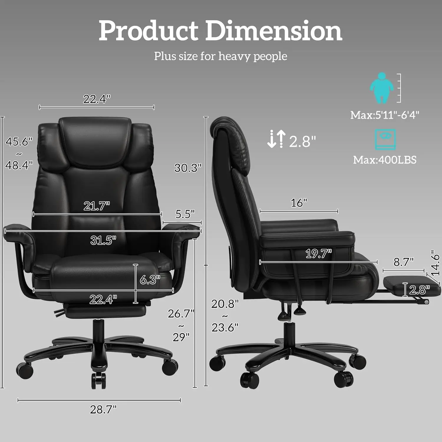 160 Reclining Office Chair with Footrest, Big & Tall Desk Chair, Black | Cross Legged Seat, High Back, Faux, Customized