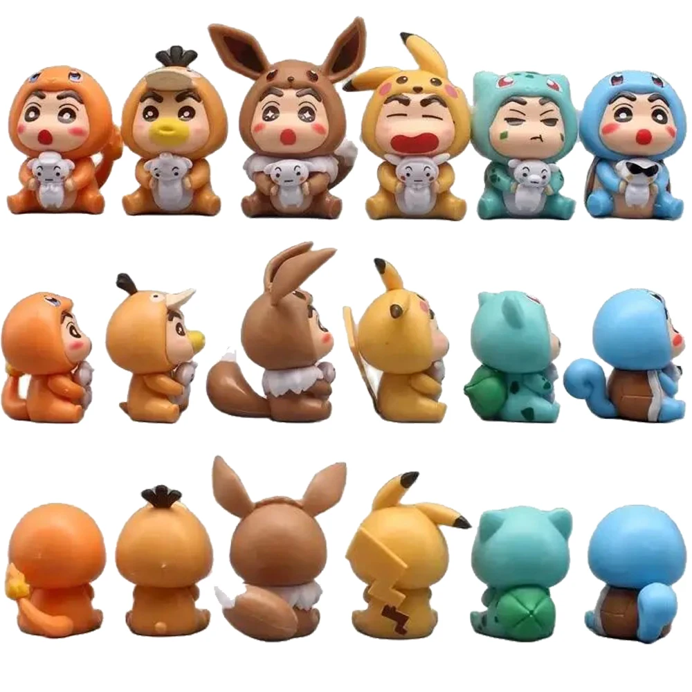 

Pokemon 6x Pikachu Psyduck Squirtle Eevee Bulbasaur Charmander 3.5" Figurine , Crayon Shin chan cos Pet Model Decoration Anime