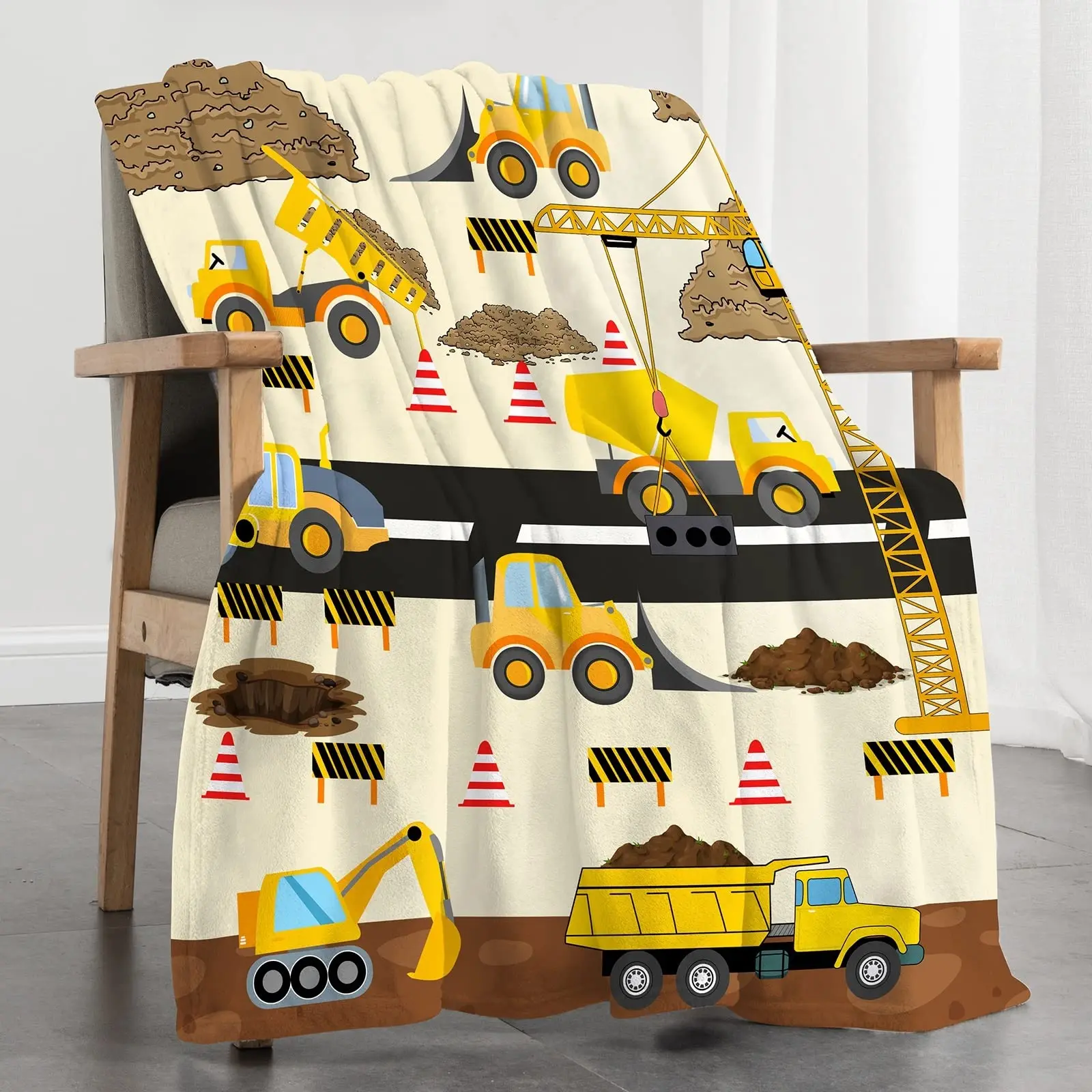 

Yellow Construction Truck Blanket Cartoon Tractor Cars Flannel Throw Blankets for All Season Kids Boys Excavator Sofa Blanket