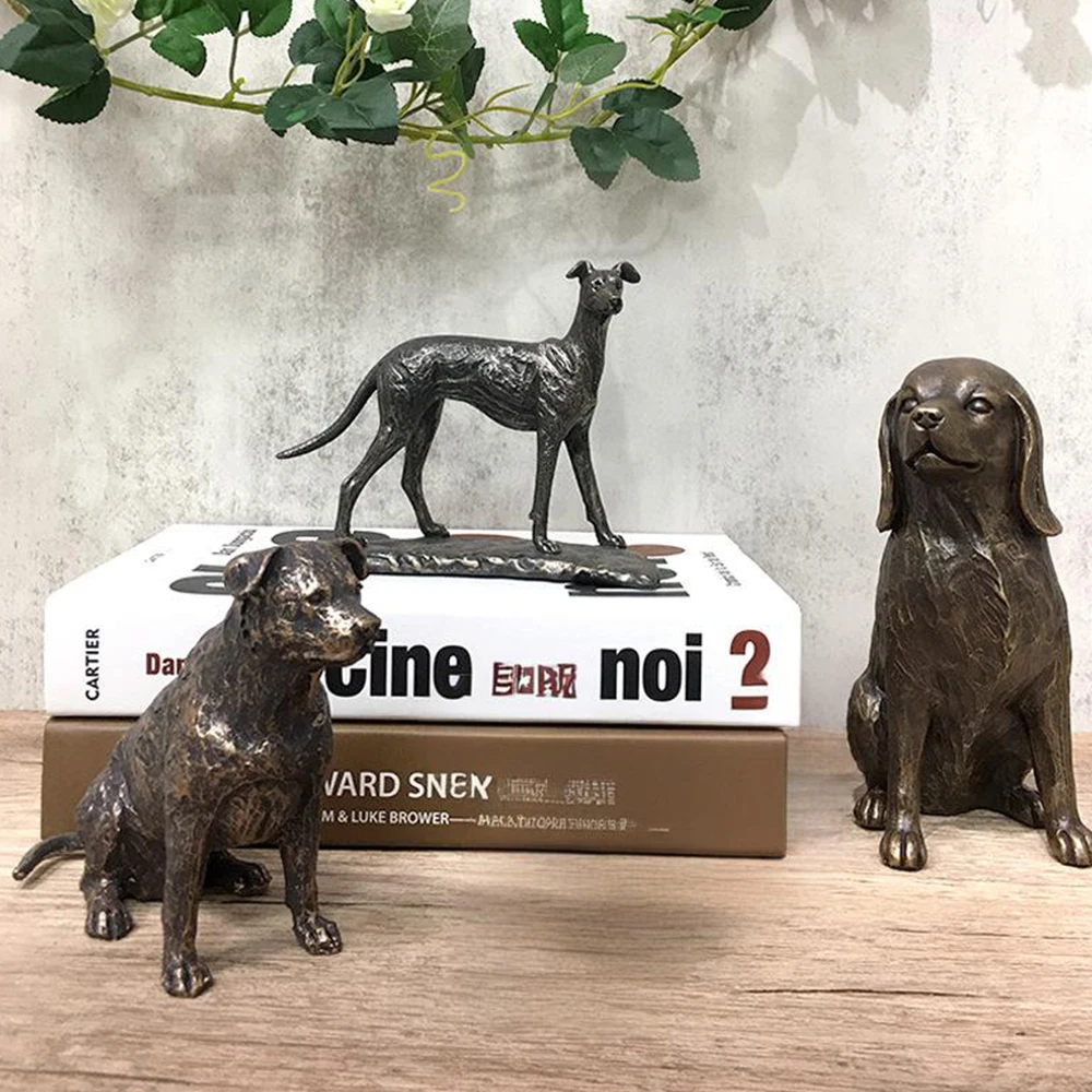زخرفة الكلب المقلدة البرونزية لتزيين سطح المكتب الداخلي لسلالات كلب السلوقي سبرينغر الذليل عناصر ديكور المنزل #6