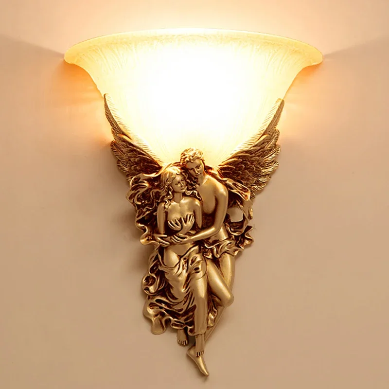 

Angel Lovers Wall Lamp Sconces Retro Home Decor Lighting Fixture Living Room Bedroom Bathroom Wall Mirror Light LED Wedding Gift