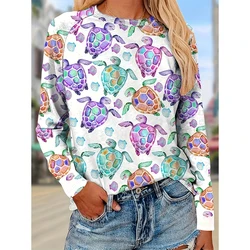 Sea Turtle Sweatshirts Skull Rose 3D Print Hoodies Women O-Neck Long Sleeve Y2k Hoodie Oversized Pullovers Tops Female Clothing