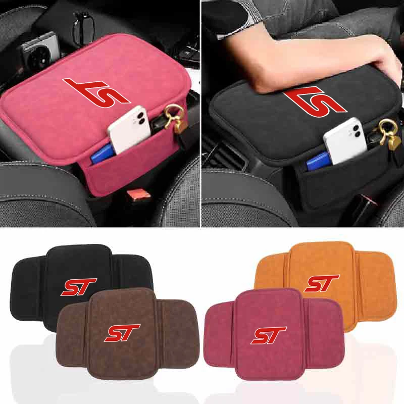 Car Armrest Box Cushion Center Elbow Support Storage Pad Armrest Cover For Ford ST Mustang Explorer F150 Focus Fiesta EDGE Escor