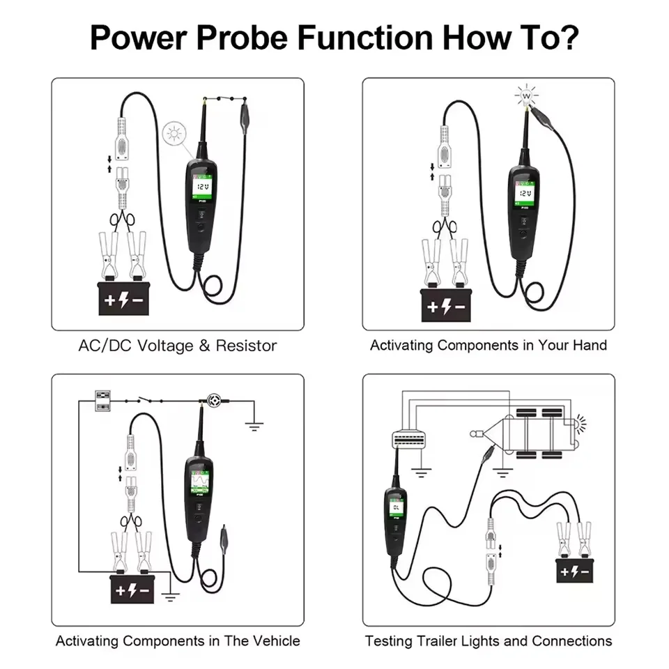 TopDiag P100 2M Car Electrical Circuit Tester 12V 24V Automotive Power Scan Probe Battery Tester Vehicle Diagnostic Tool US Warehouse Shipping - view 5