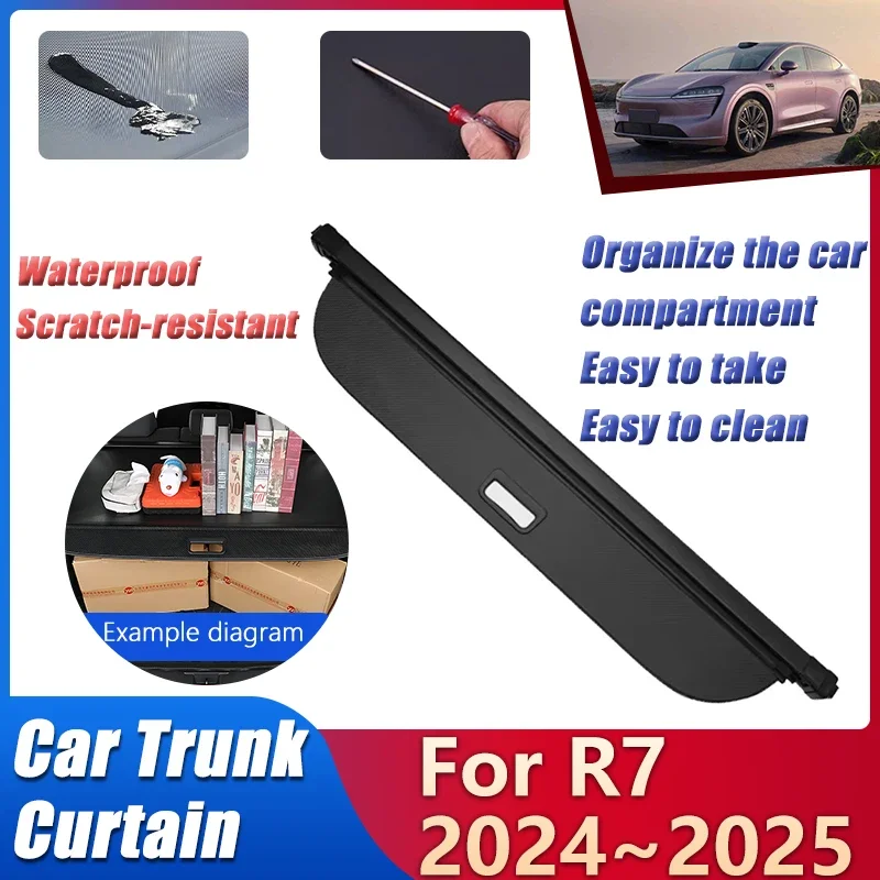 Car Rear Trunk Curtain For Luxeed R7 2024 2025 Rear Partition Shelter Storage Waterproof Wear-resistant Decoration Accessories