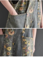 Casual Oversized Print Floral Denim Overalls For Women Loose Wide Leg Mom Jeans Rompers And Jumpsuit Cargo Straps Baggy Pants - Image 6