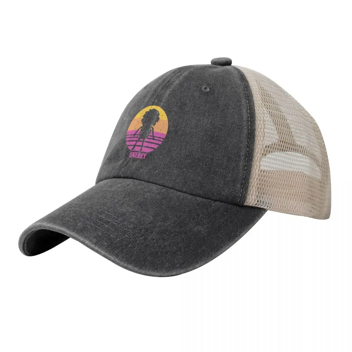 

Sneaky Sasquatch Silhouette Distressed Sunset Vaporwave Cowboy Mesh Baseball Cap black fishing hat hard hat For Women 2024 Men's