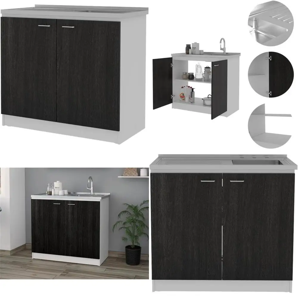 

Stainless Steel Laundry Utility Sink with Cabinet and Pull-Out Faucet