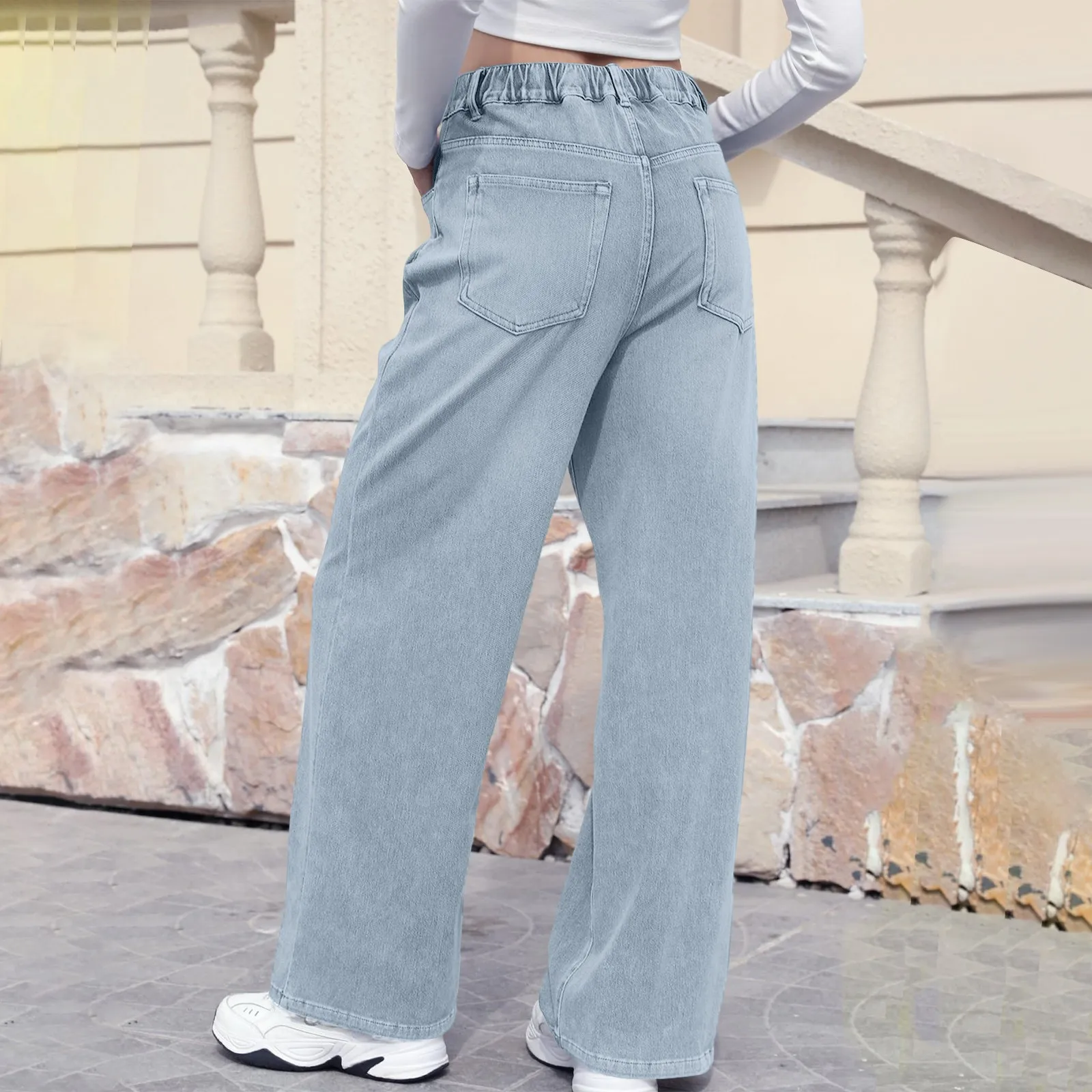 Nouveau Y2K lavé bleu droit coupe ample taille haute trou pantalon pantalon femme jean mode personnalité pour faire vieux Denim
