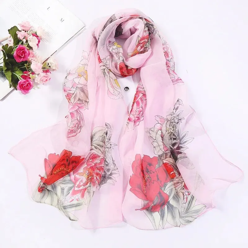 New Spring Summer Fashion Women Floral Printing Beach Silk Scarf Shawls Female All-match Sunscreen Thin Yarn Soft Beach Scarf