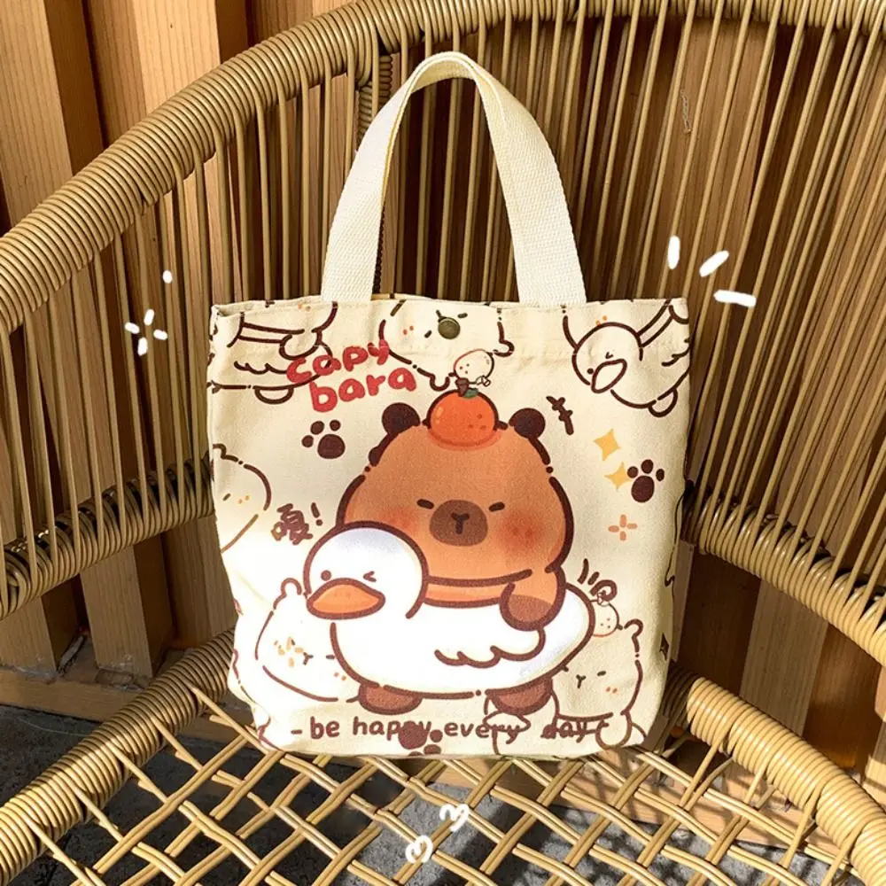 Portable Cartoon Capybara Handbag Thickening Portable Lunchbox Large Capacity Canvas Tote Bag School