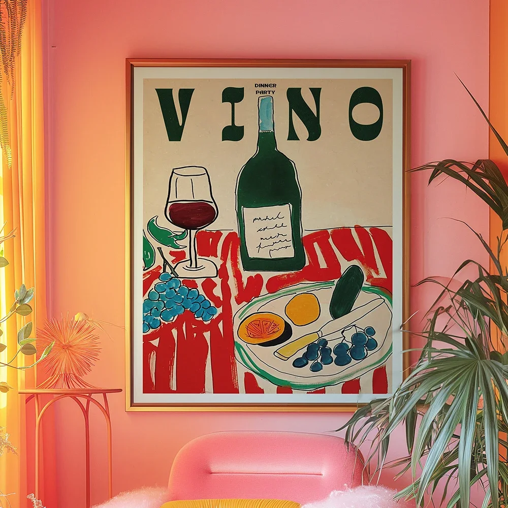 Retro Fun Ducks and Wine Vino Chili Kitchen Food Poster Canvas Print Painting, Dining Room Wall Decor Home Mural Cuadros
