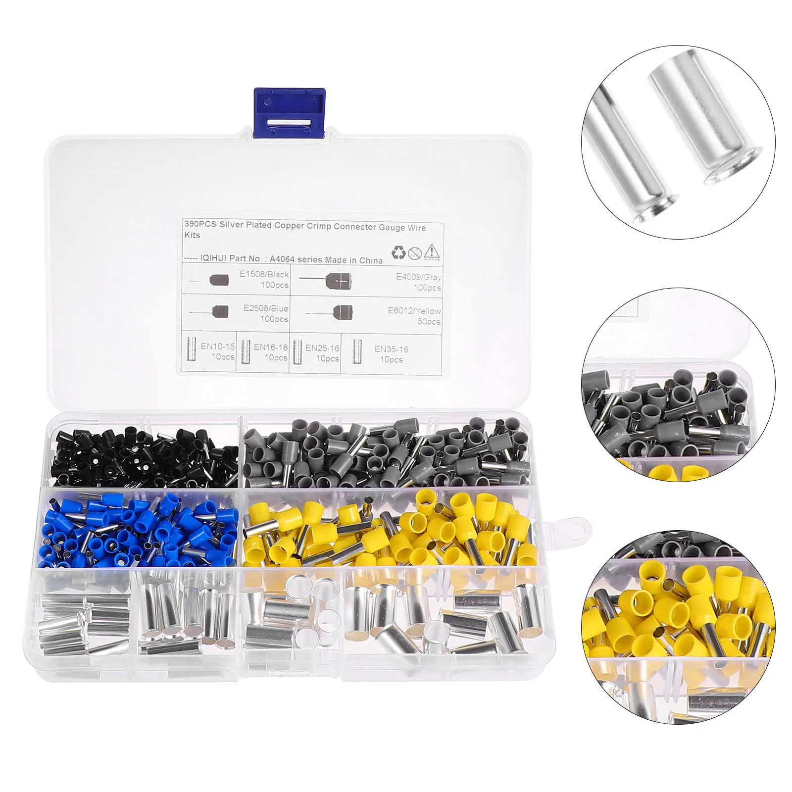 

390Pcs Copper Wire Terminal Connectors Insulated Ferrule Storage Case for Car Audio Household Appliances Tubular Terminals