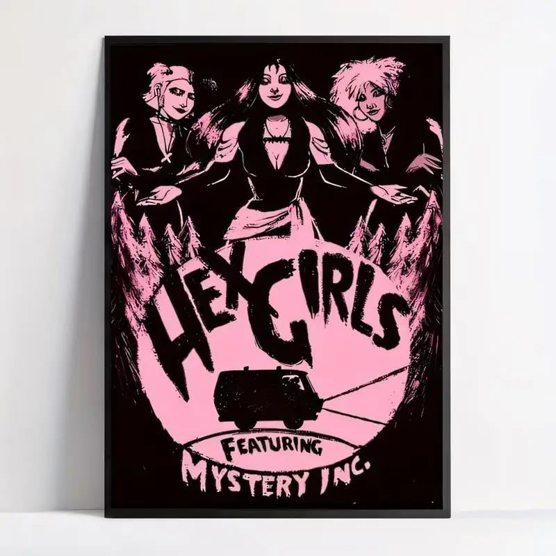 2D Flat Hex Girls & Mystery Inc Retro Metal Tin Painting - Black & Pink Punk Wall Art, Iron Material, Perfect for Scooby - Doo F