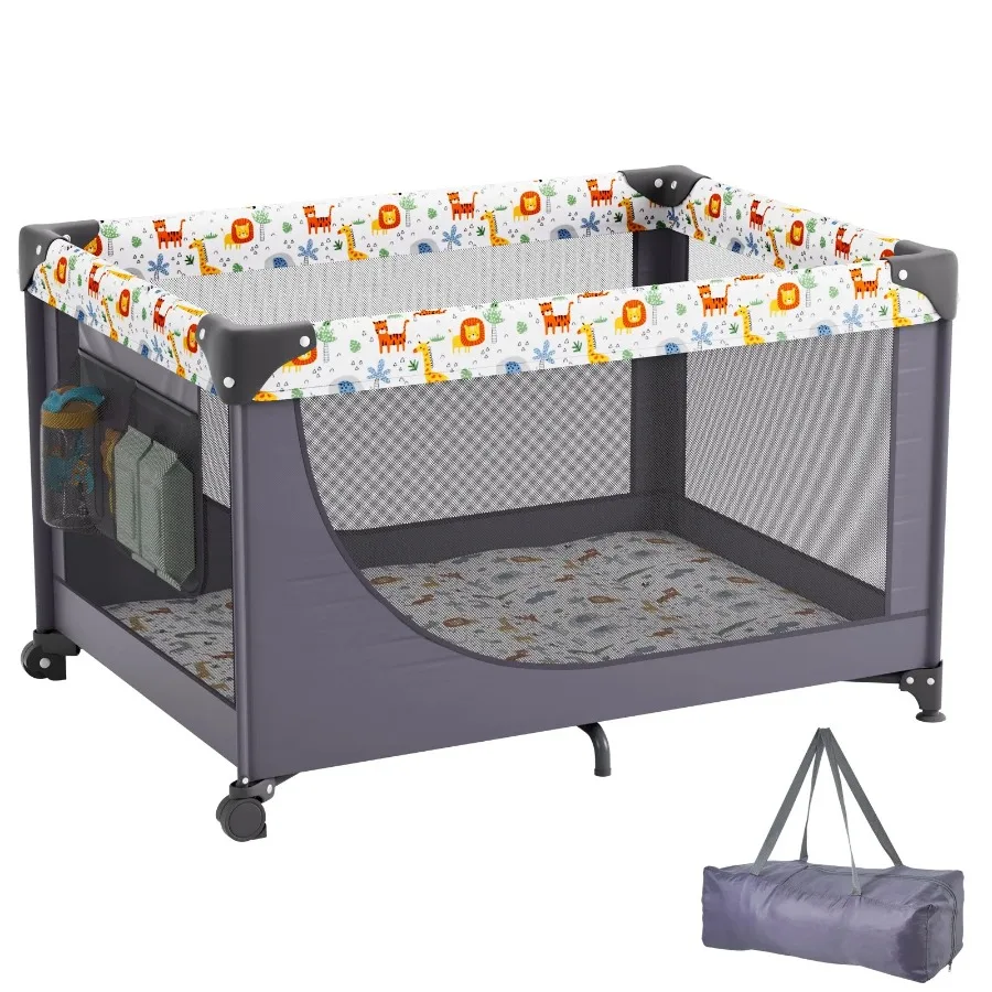 

Baby Playpen QuickFolding Portable Baby Toddler Fence Play Yard and Wheels