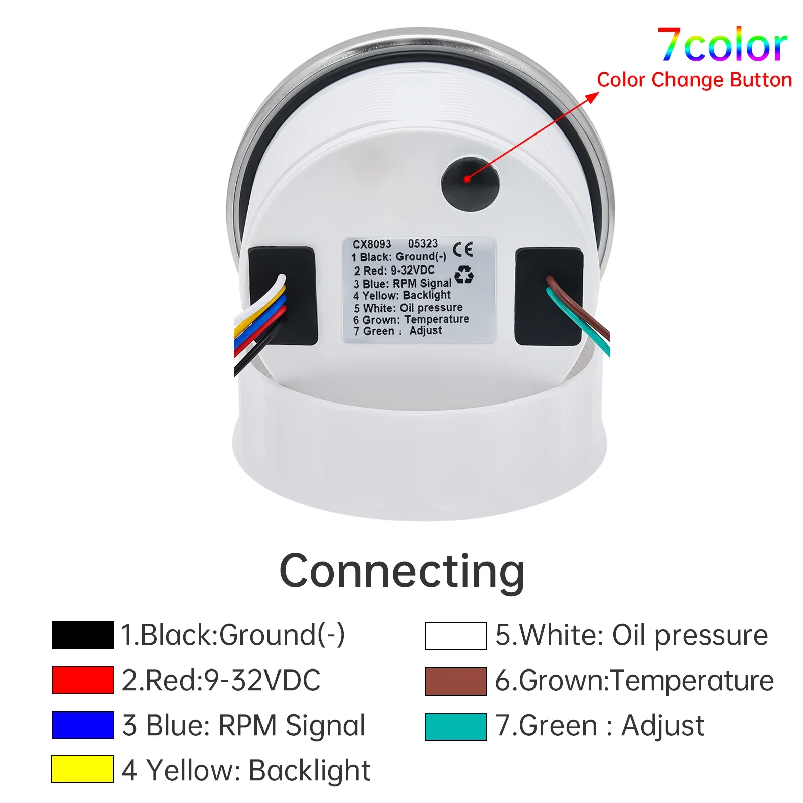 85mm 3000-8000rpm Tachometer +Water Temperature Gauge +Oil Pressure Meter 7 Color Backlight For Car Marine Boat 12V 24V