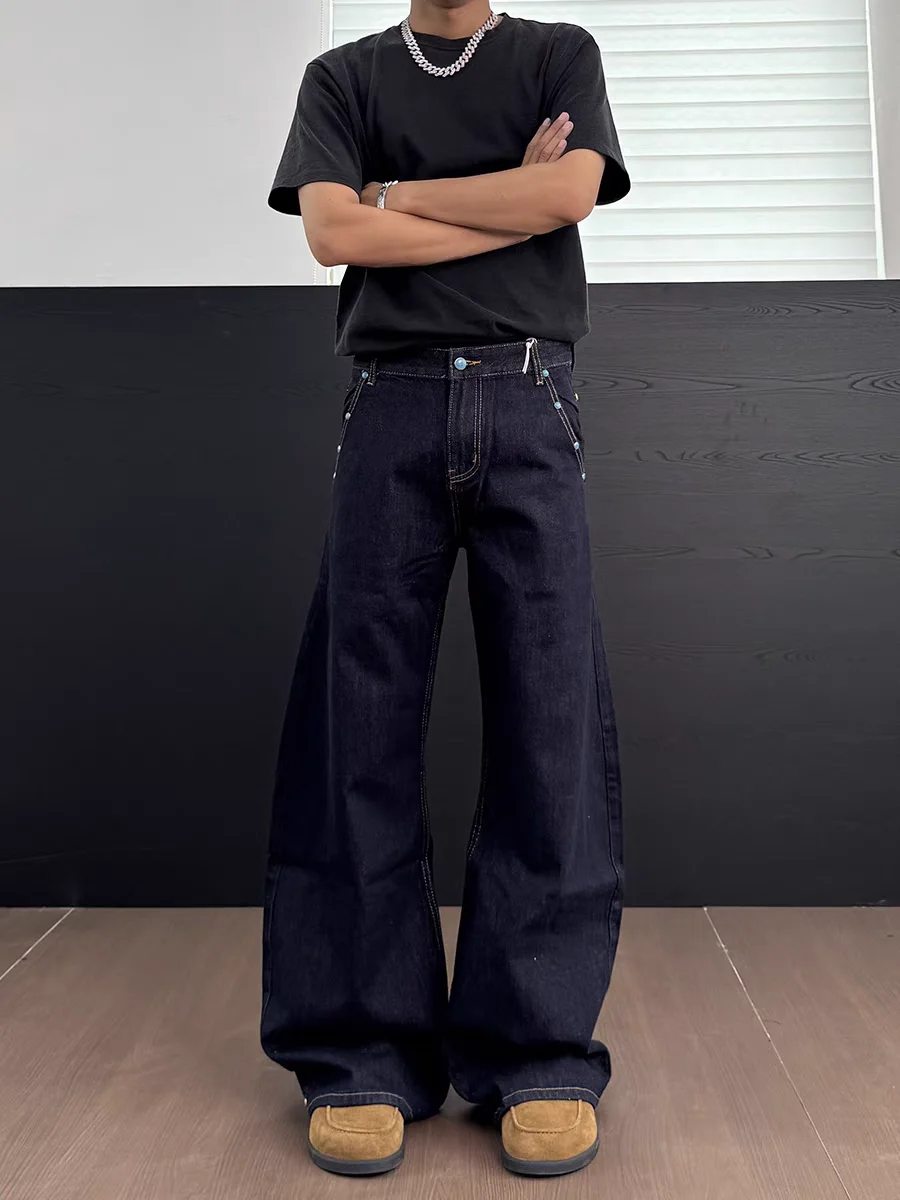 

Американский ретро джинсовый оригинальный цвет бирюзовый нож мужские джинсы свободные прямые широкие брюки повседневные брюки