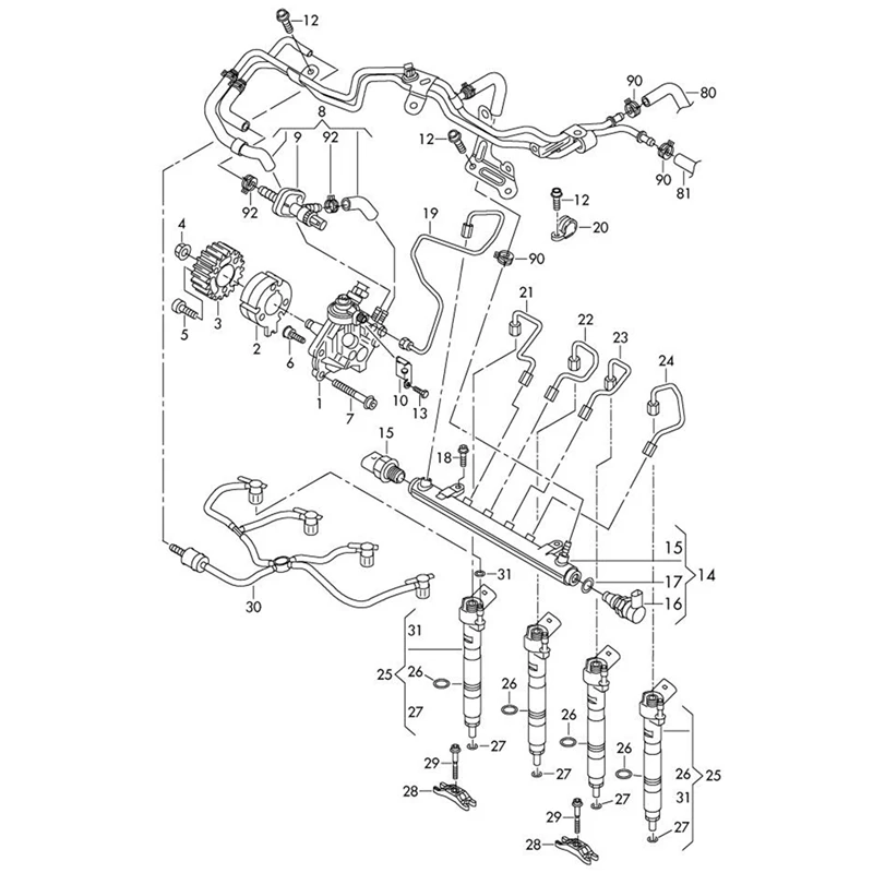 4X 03L130235AJ For Multivan 2003-2018 Transporter 2003-2018 Fuel Return Line Hose Pipe Injector Hose Leak Line