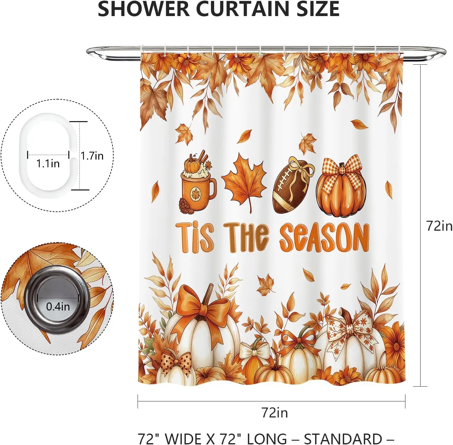 New in 2026 MEHOFOND Fall Pumpkin Shower Curtain, Tis The Season Shower Curtain 72x72in