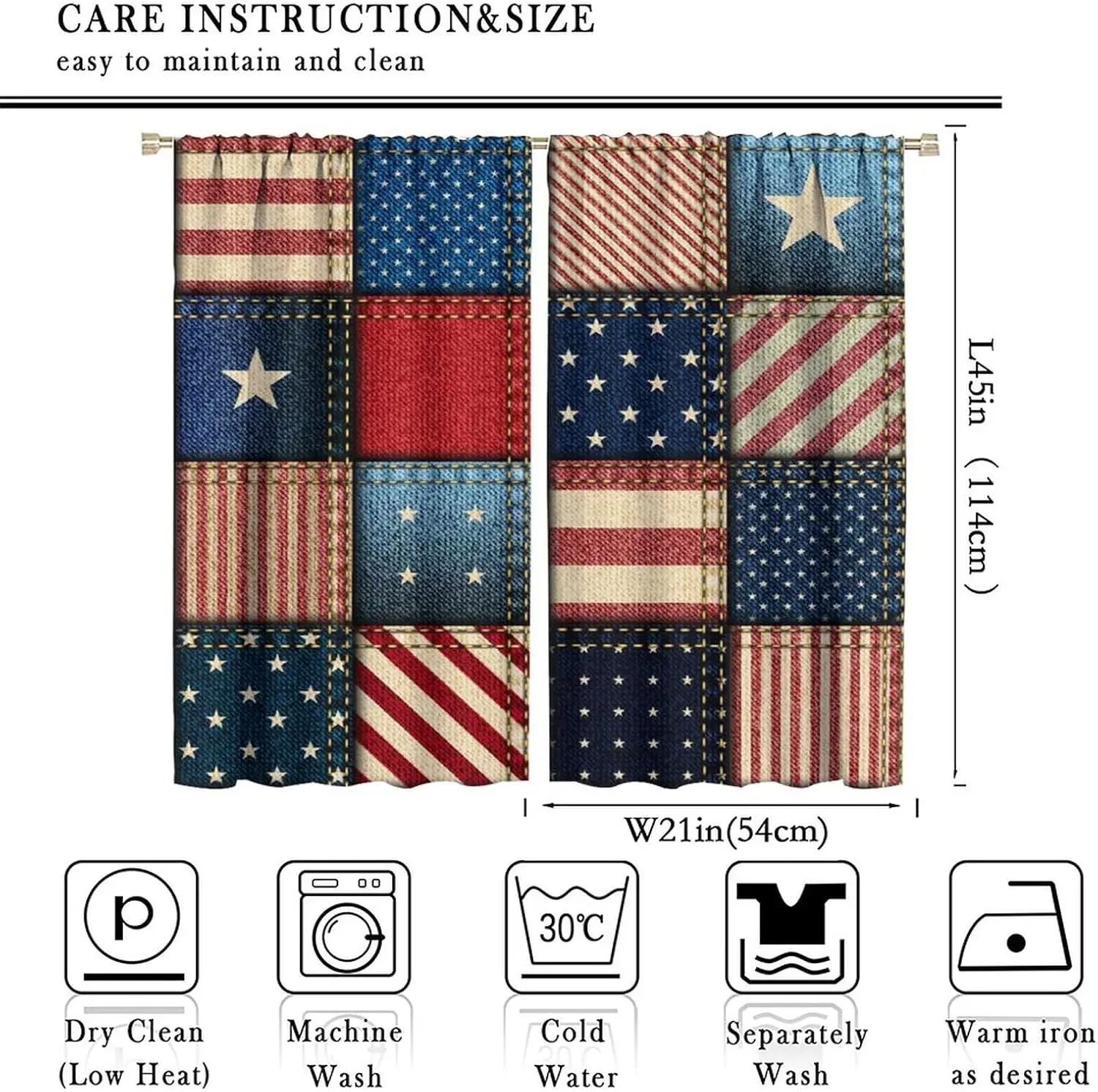 American Flag Curtain,Vintage Patchwork USA Flag 4th of July Independence Day Room Darkening Window Drapes for LivingRoomBedroom