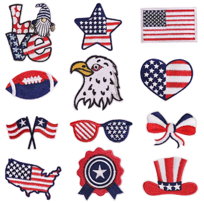 10 Pcs National Day Embroidery Patches Embroidered Clothing Hat Bag Shoe Repair Material Phone Gift Box Decor DIY Accessory