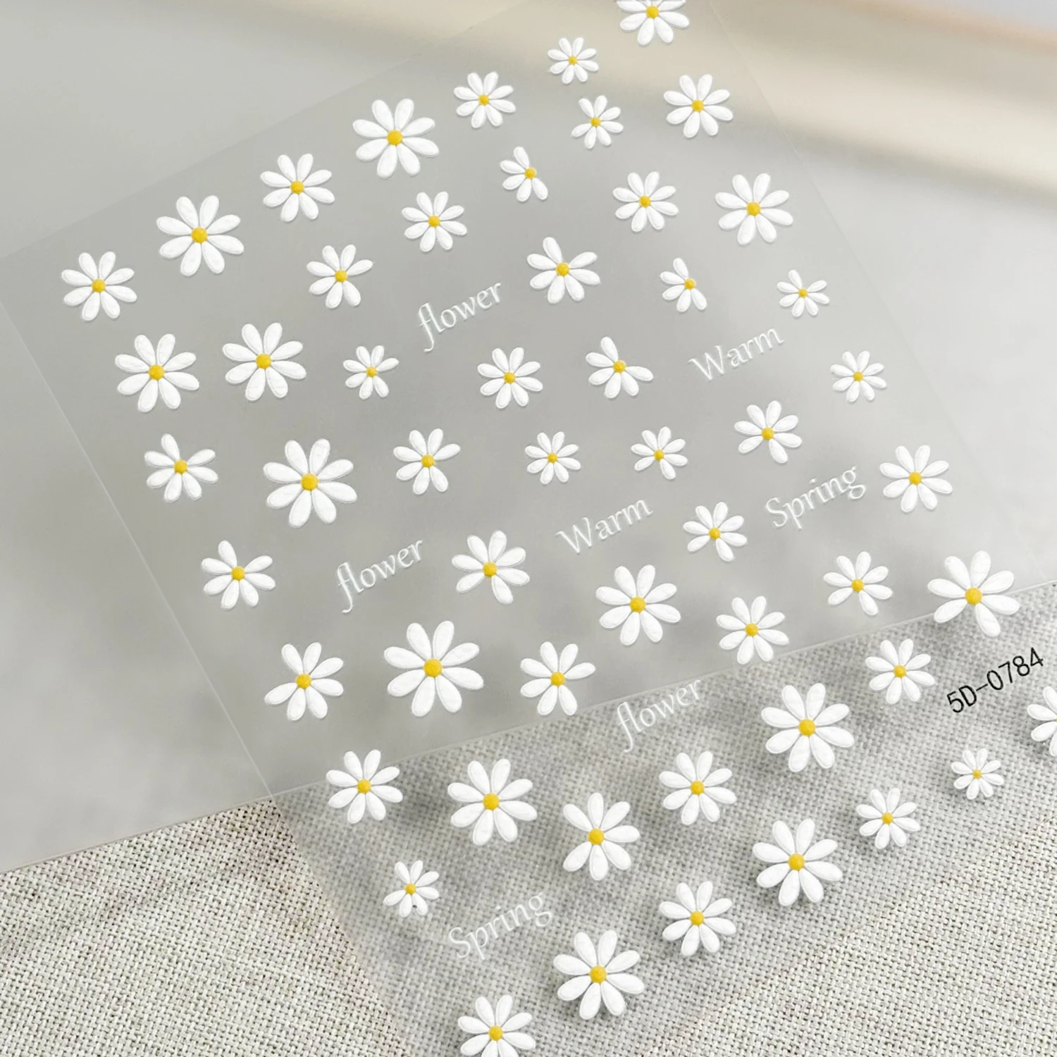 2pcs 5D White Daisy Nail Art Decals Stickers Exquisite Daisy Floret Yellow Flowers Nail Sliders DIY Spring Summer Nail Stickers