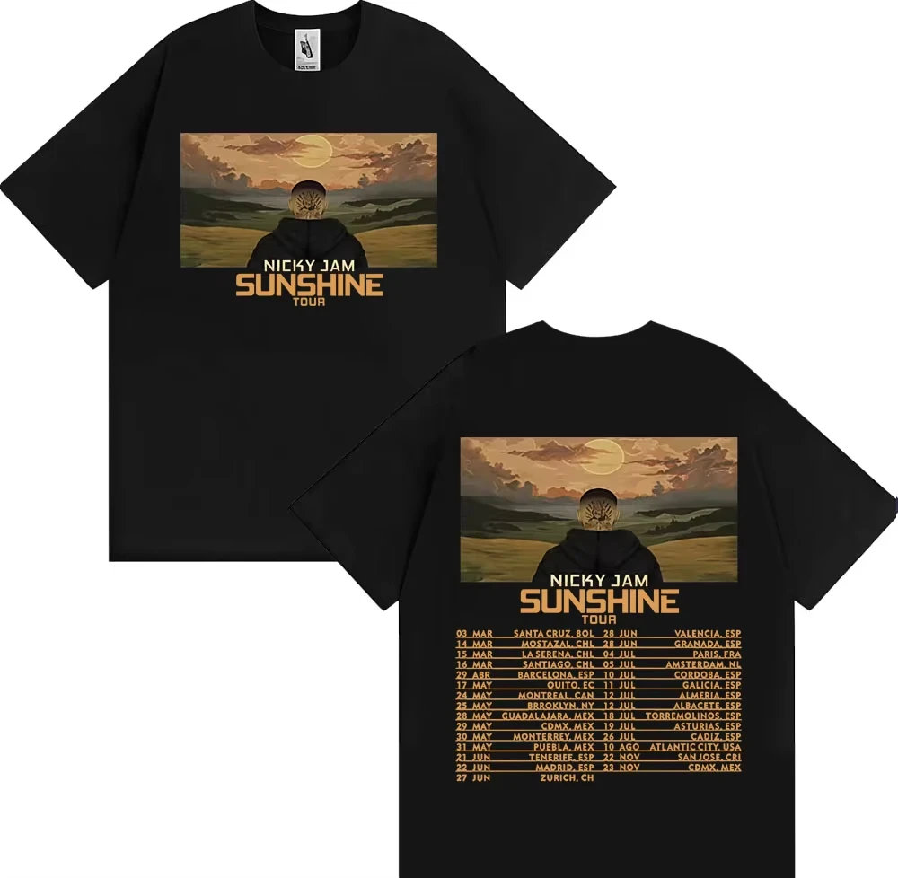 Rapper Nicky Jam Sunshine Tour Printed T-shirt Men's women Clothing High Street Hip Hop Punk T Shirts  Short Sleeve T Shirt