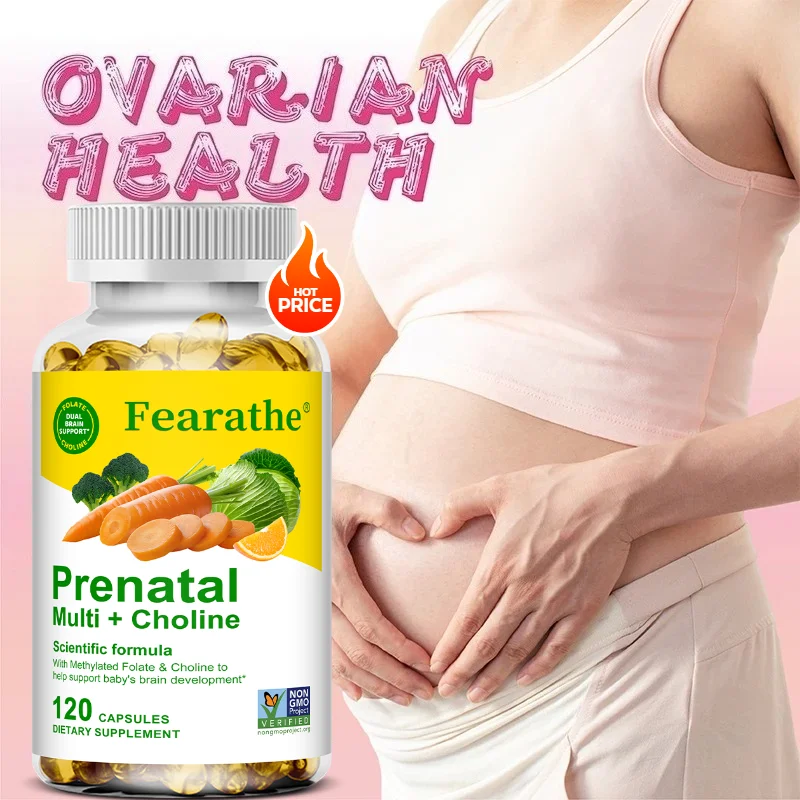 Prenatal Multivitamin Capsules, Choline Biotin Iron Calcium Zinc Complex, Daily Nutrient Supplement for Pregnant Women, Non-GMO