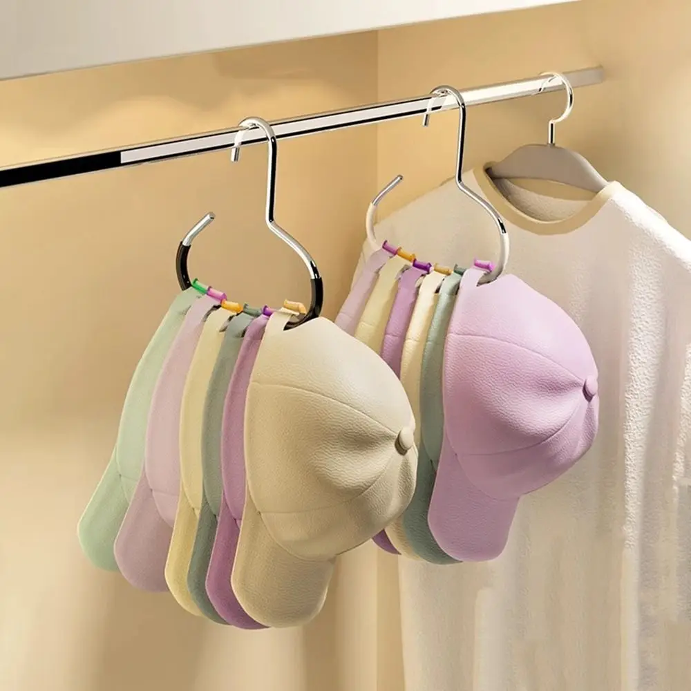

5Pcs Carbon Steel Closet Hat Hanger Hold 8 Hats Anti-slip Hat Storage Hook Space Saving Camisole Clothes Hooks Dormitory