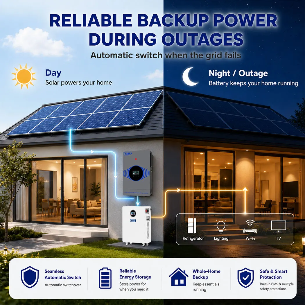Y&H Hybrid Solar Inverter 1KW 1.8KW 2.5KW 3KW 3.5KW 4.2KW 6.2KW 10.2KW 13.2KW 230Vac Pure Sine Wave with MPPT Solar Charger