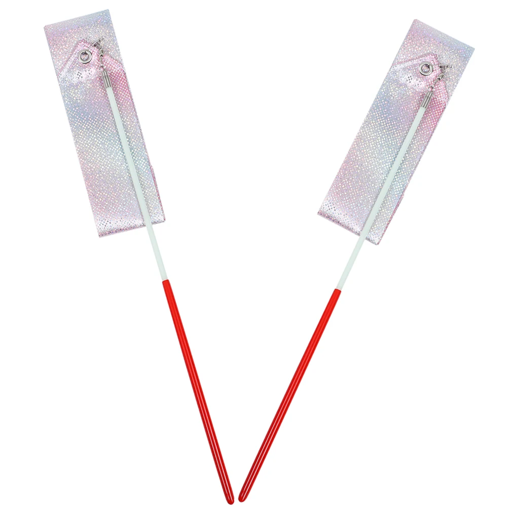 

2Pcs Glitter Dance Ribbon Gymnastics Streamers Fitness Training Ribbon for Artistic Performance Party Decorative Wand
