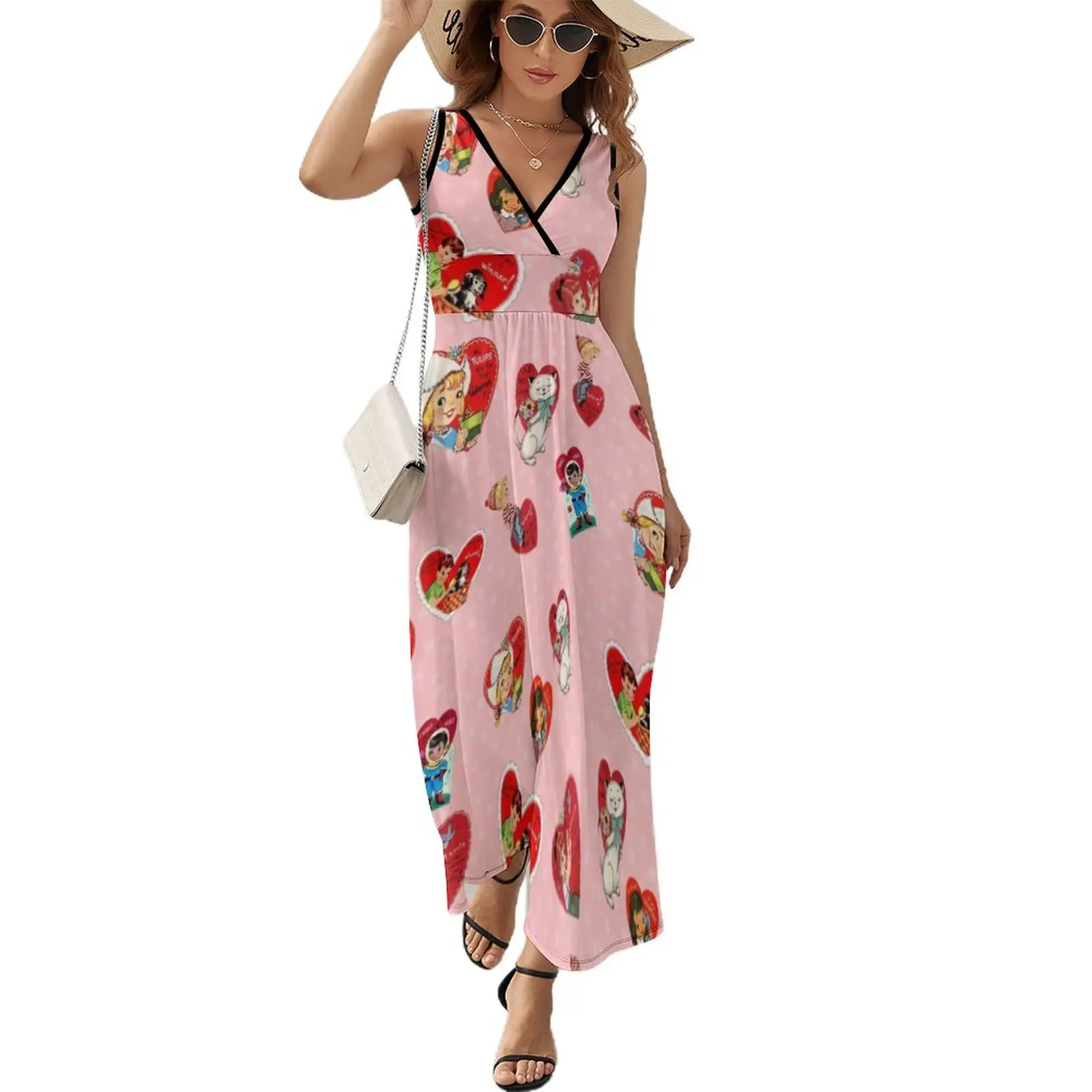 

Vintage Valentine Pattern Sleeveless Dress Clothing ladies dresses for women 2023