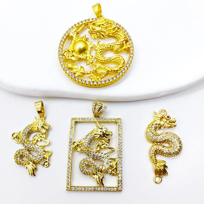 AAA Cubic Zirconia Crystal Copper Chinese Dragon Pendant Charm For Jewelry Makings 2024 New Fashion Cubic Zirconia Findings DIY