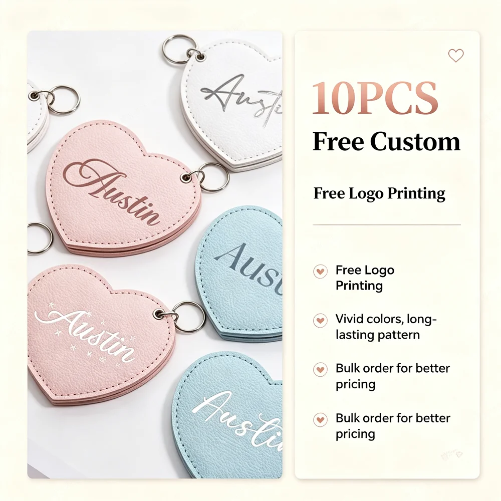 10PCS Free Custom Logo Makeup Mirror Customized Leather Pocket Mirrors Travel Mirror Portable Personalization Wedding Girl Gift