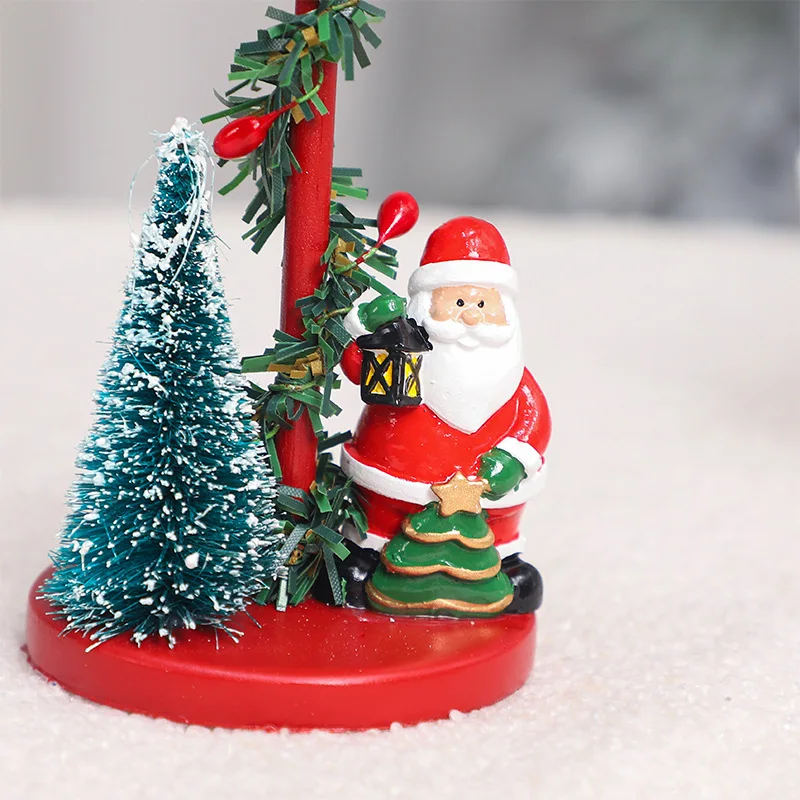 

Resin Christmas Tree Candle Holder with Santa Claus Ornaments Festive Desktop Decorations for Joyful Holiday Party Atmosphere