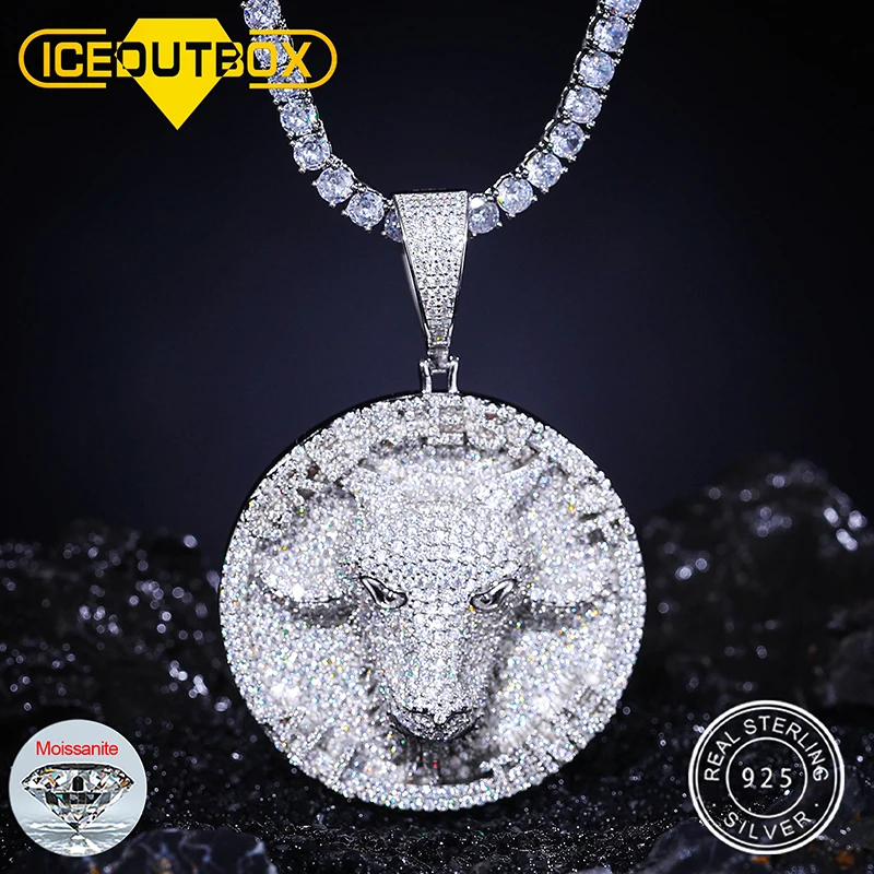 Full Of Moissanite Personality Animal Goat Head Necklace Pendant Men Women 925 Sterling Silver Iced Out Hip Hop Party Jewelry