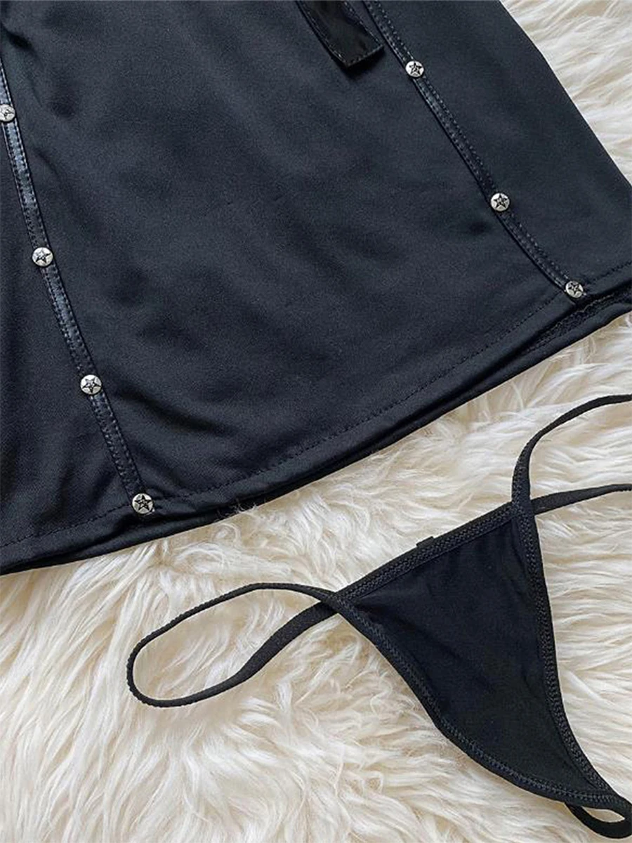 Conjunto de lingerie feminina roupa de fantasia de polícia com manga curta tops mini saia cintura baixa tanga