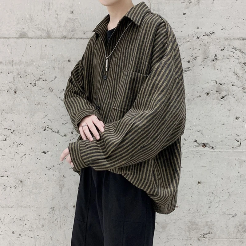 

Мужской шерстяной пиджак в вертикальную полоску в стиле ретро, приталенный пиджак в винтажном стиле с текстурой тональной полоски, уличная одежда, гибридная одежда