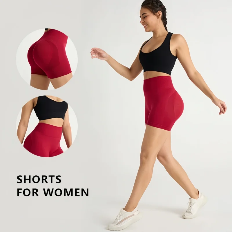 Damskie seksowne obcisłe bezszwowe szorty sportowe z wysokim stanem, modelujące pośladki, do fitnessu, na siłownię, do biegania, do jogi, spodnie sportowe.