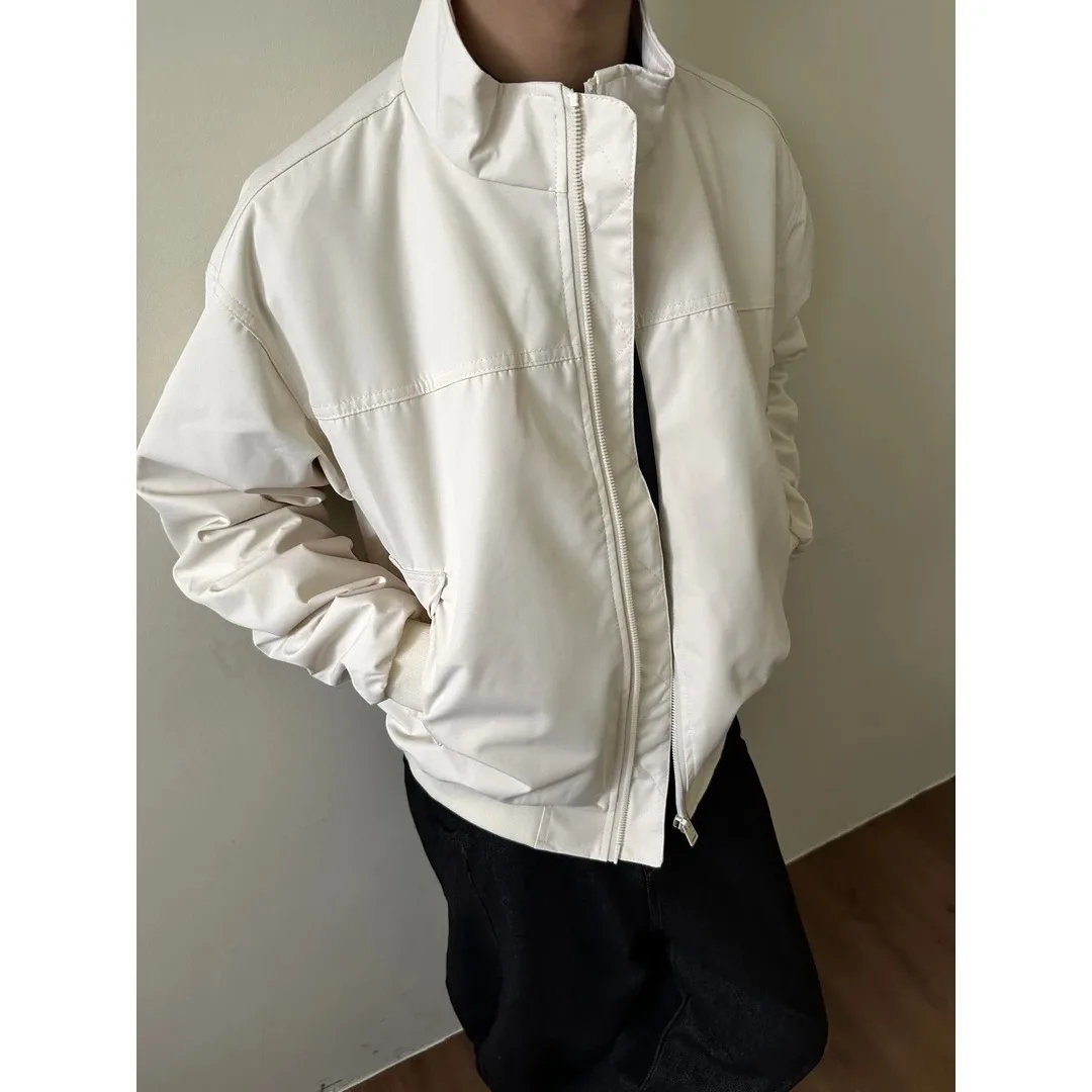 

New 2025 Men's Jaet Loose Fit Stand Collar Workwear Versatile Spring Casual American Retro Sle Long Sve Youth Faion