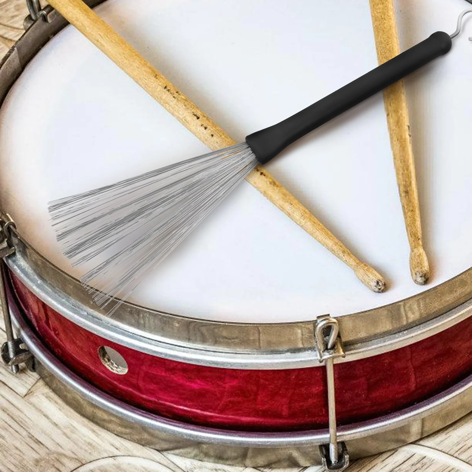 

2Pcs Retractable Loop End Drum Brushes Steel Wire Sticks Rubber Ends Rust Resistant Light Volume Drum Playing Steel Wire Brush